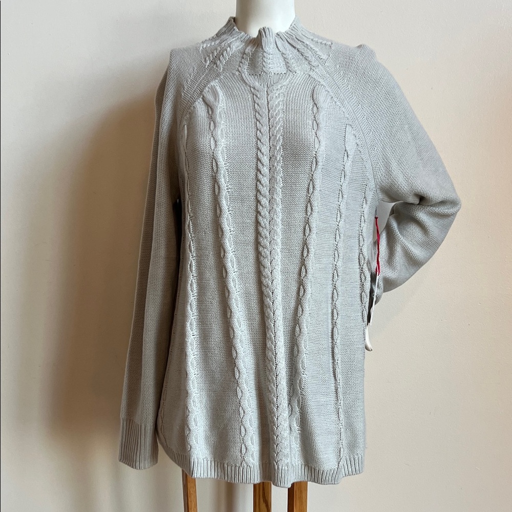 Elle Gray Cable Knit Women's Sweater large NWT soft full length mock turtleneck